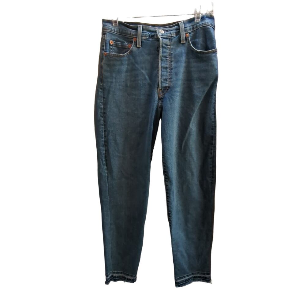 Levis Jeans Womens 29 Blue Ribcage Ankle Tapered Raw Hem Button Fly